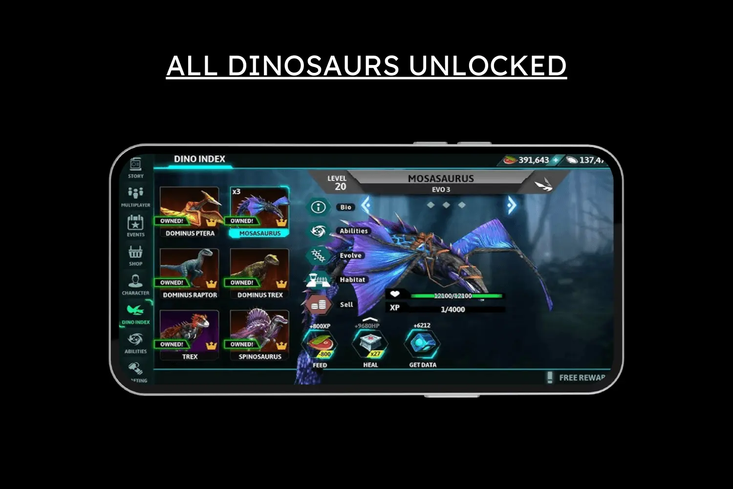 all dinosaurs unlocked