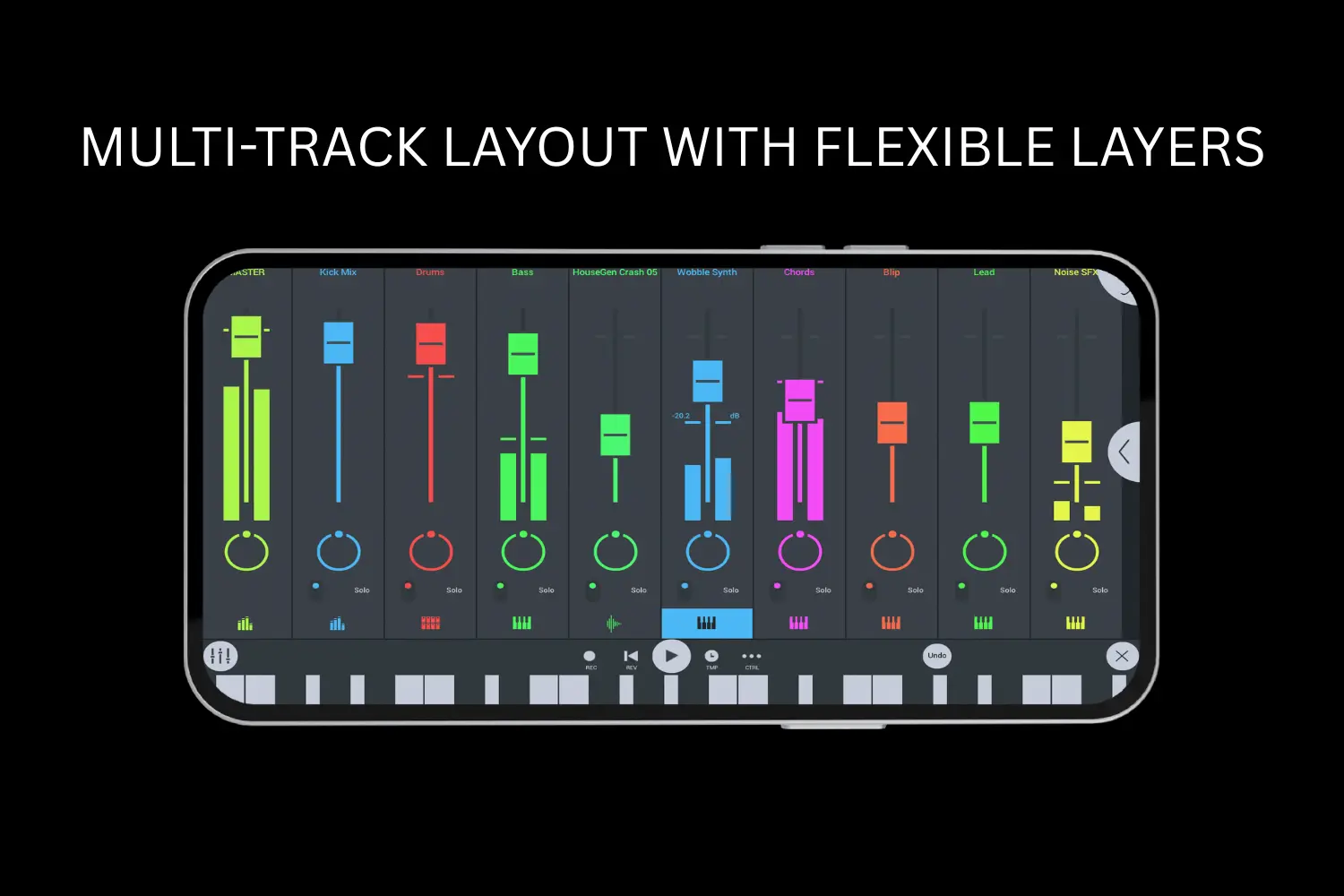 multi-track layout with flexible layers